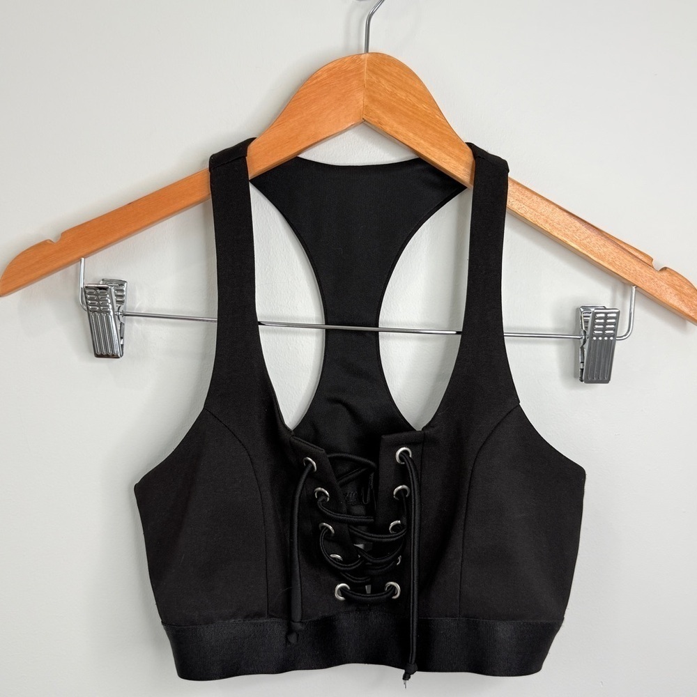 NUDE Front Lace Black Women's Crop Top (S)